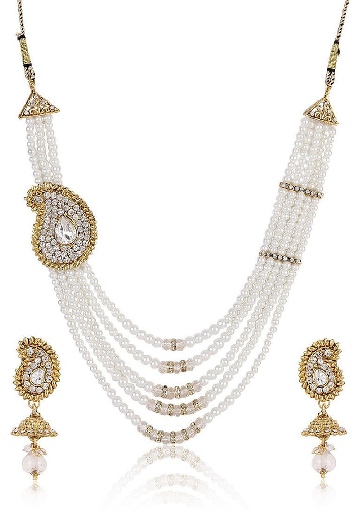 Elegant White Pearl Necklace With A Blue Thewa Pendant - Pure Pearls